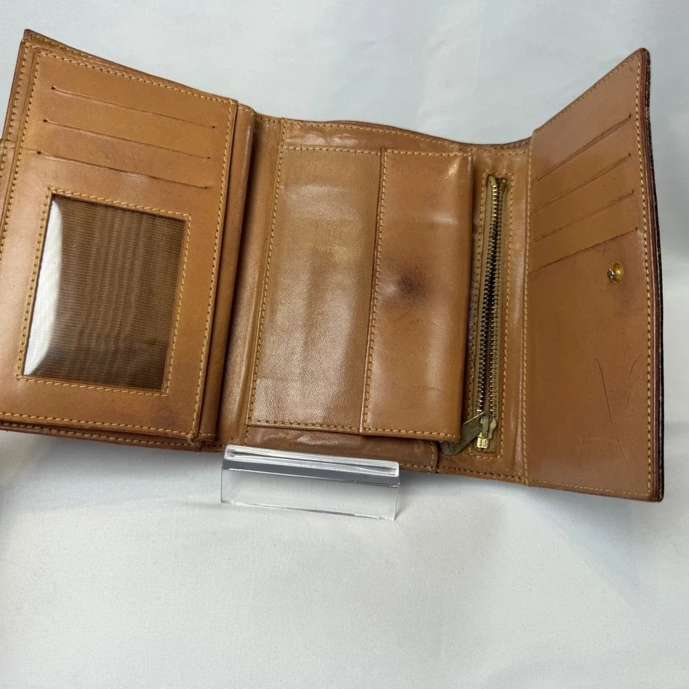 Etro Paisley Trifold Wallet Womens OS Brown Coated Canvas Leather Vintage Italy